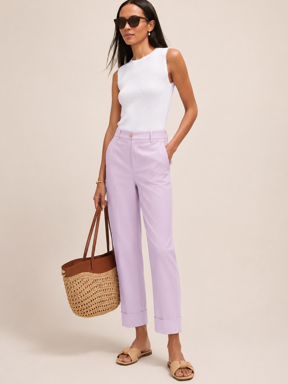 Ann Taylor Lavender Curvy Chino Cuff Ankle Pants